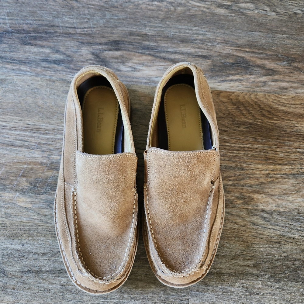 L.L. Bean Men's Light Brown Suede Slip-On Loafers Sz 9 - Picture 3 of 8